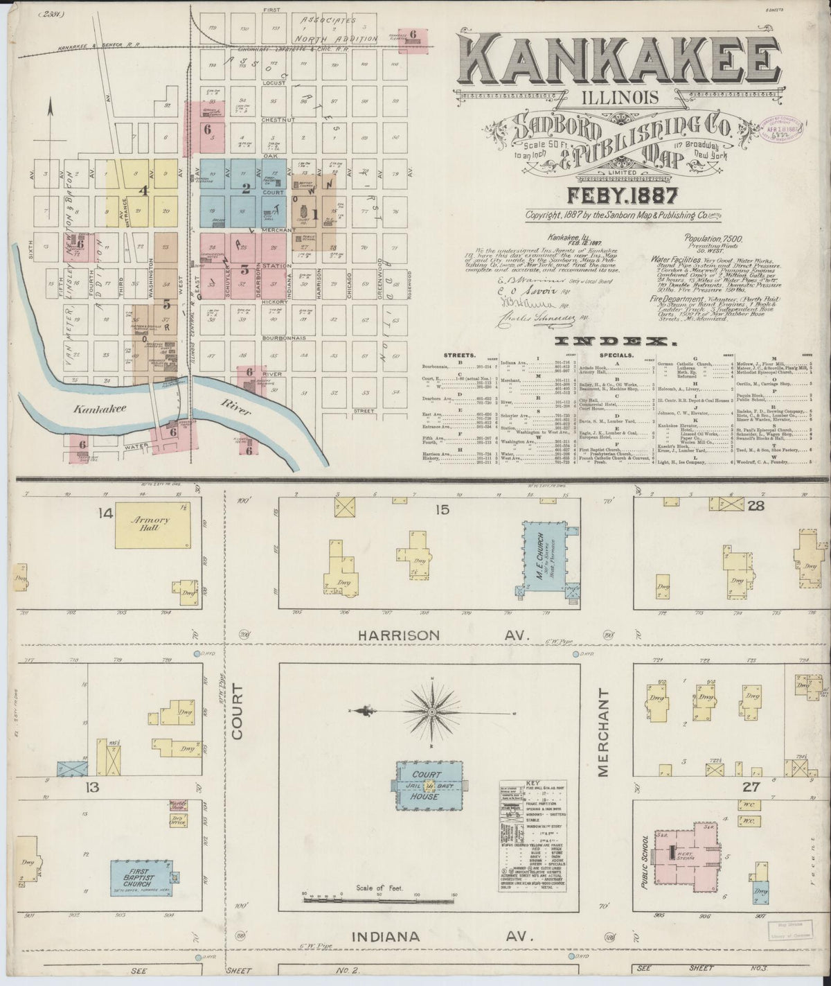 Sanborn Fire Insurance Map from Kankakee, Kankakee County, Illinois (1887), Sheet #0001 - Complete Map Set gallery image, historic Sanborn map, vintage wall art, Illinois Illinois