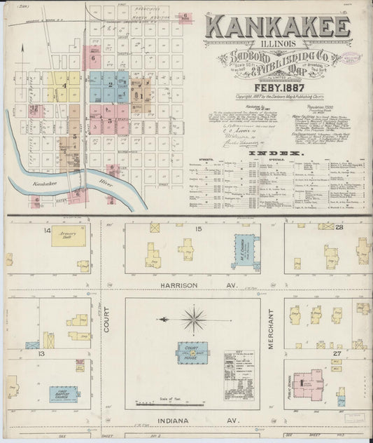 Sanborn Fire Insurance Map from Kankakee, Kankakee County, Illinois (1887), Sheet #0001 - Complete Map Set gallery image, historic Sanborn map, vintage wall art, Illinois Illinois