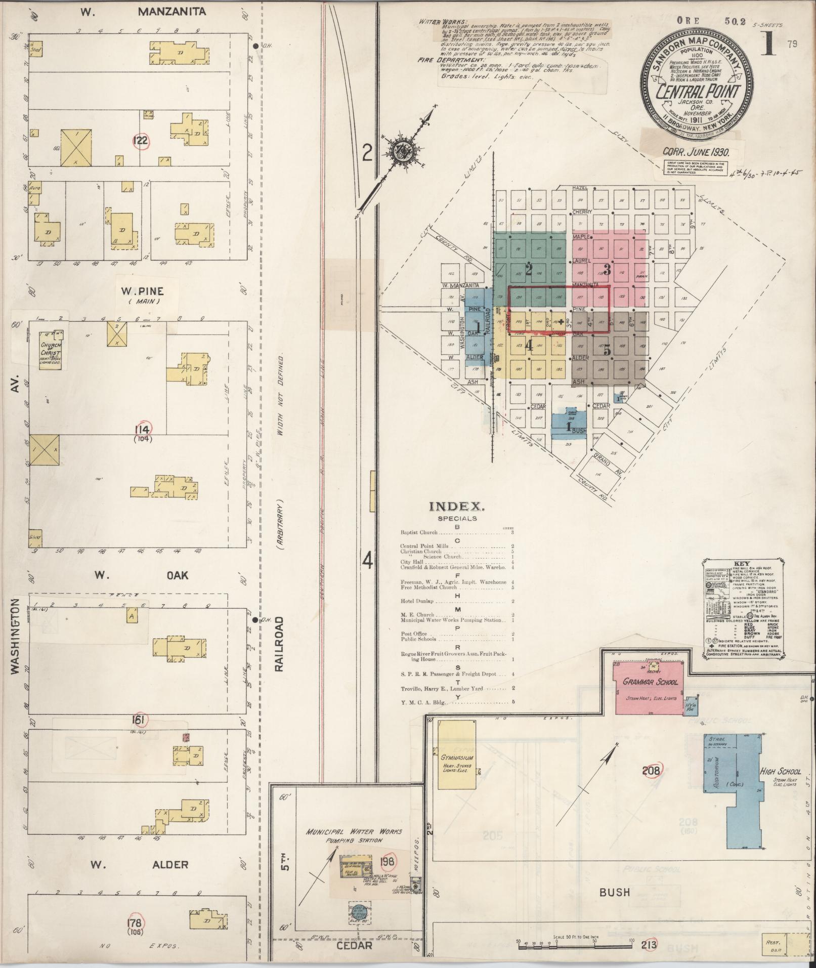 Sanborn Fire Insurance Map from Central Point, Jackson County, Oregon (1930), Sheet #0001 - Complete Map Set gallery image, historic Sanborn map, vintage wall art, Oregon Oregon