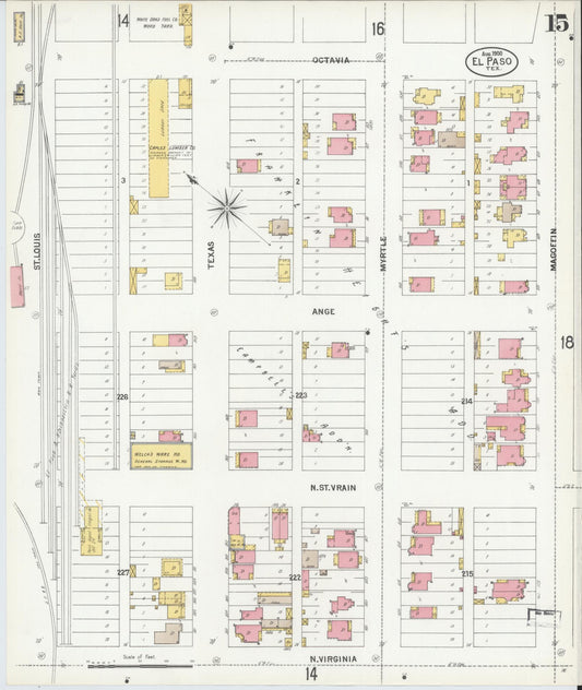Sanborn Fire Insurance Map from El Paso, El Paso County, Texas (1900), Sheet #0015 - Historic Sanborn Fire Insurance Map Print, vintage old map wall art, antique decor, genealogy gift, Texas Texas map