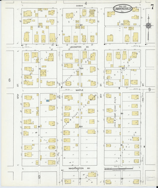 Sanborn Fire Insurance Map from Lawrenceville, Lawrence County, Illinois (1918), Sheet #0007 - Historic Sanborn Fire Insurance Map Print, vintage old map wall art, antique decor, genealogy gift, Illinois Illinois map