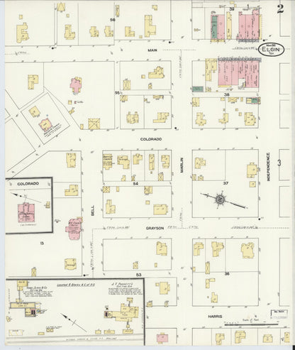 Sanborn Fire Insurance Map from Elgin, Bastrop County, Texas (1910), Sheet #0002 - Historic Sanborn Fire Insurance Map Print, vintage old map wall art, antique decor, genealogy gift, Texas Texas map