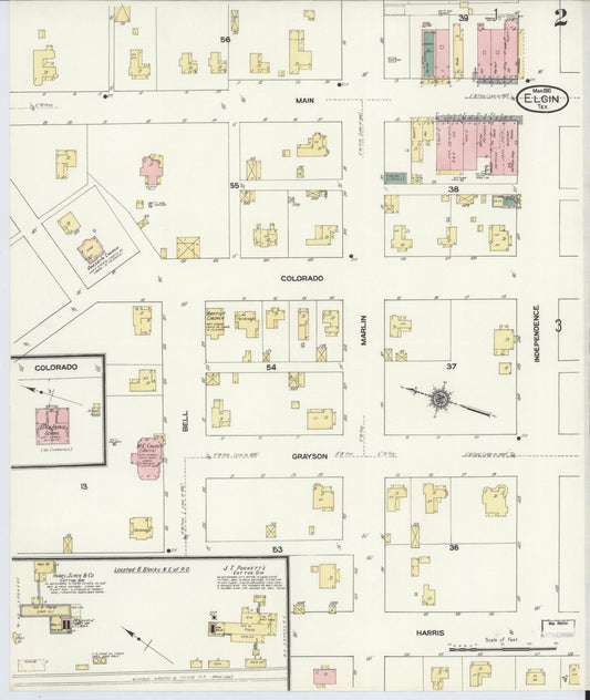 Sanborn Fire Insurance Map from Elgin, Bastrop County, Texas (1910), Sheet #0002 - Historic Sanborn Fire Insurance Map Print, vintage old map wall art, antique decor, genealogy gift, Texas Texas map