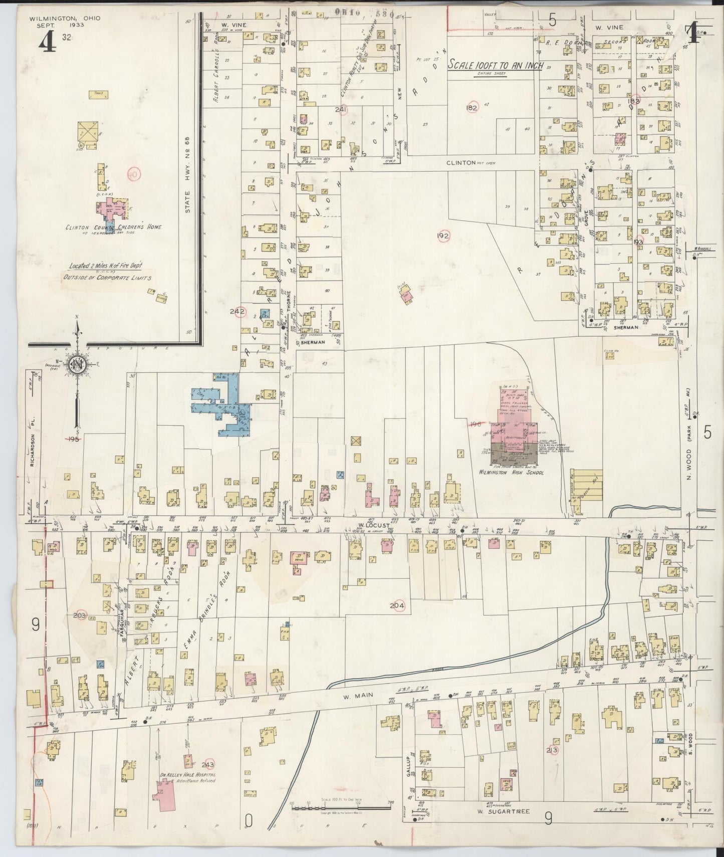 Sanborn Fire Insurance Map from Wilmington, Clinton County, Ohio (1949), Sheet #0004 - Historic Sanborn Fire Insurance Map Print, vintage old map wall art, antique decor, genealogy gift, Ohio Ohio map