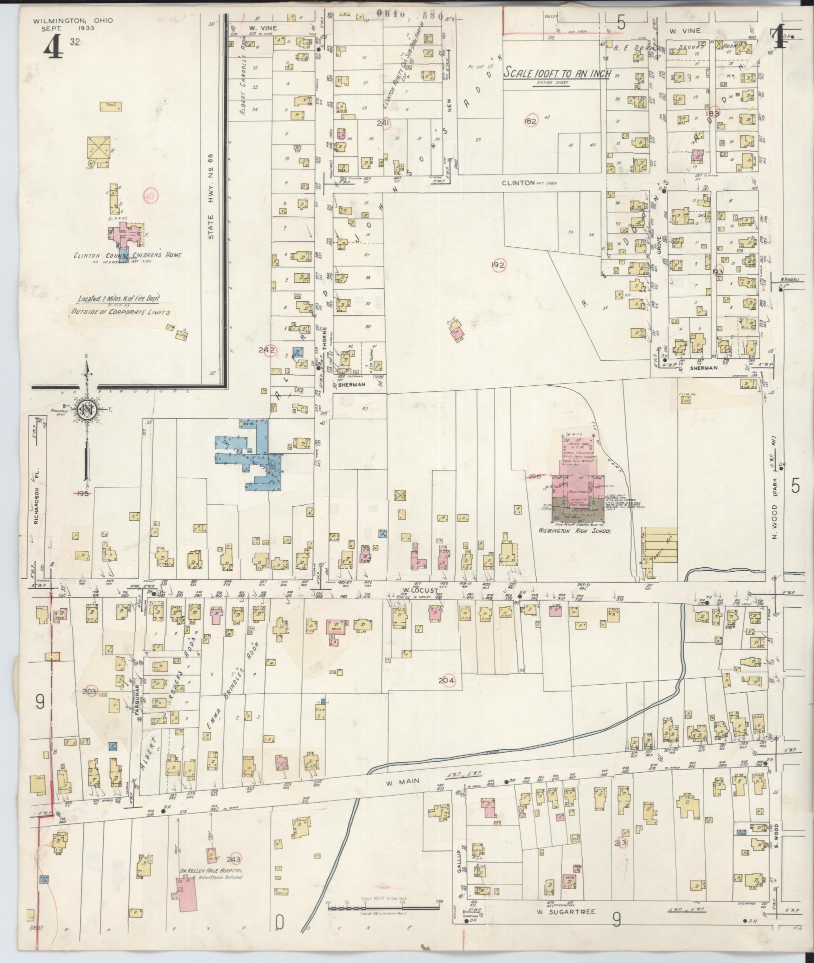 Sanborn Fire Insurance Map from Wilmington, Clinton County, Ohio (1949), Sheet #0004 - Historic Sanborn Fire Insurance Map Print, vintage old map wall art, antique decor, genealogy gift, Ohio Ohio map