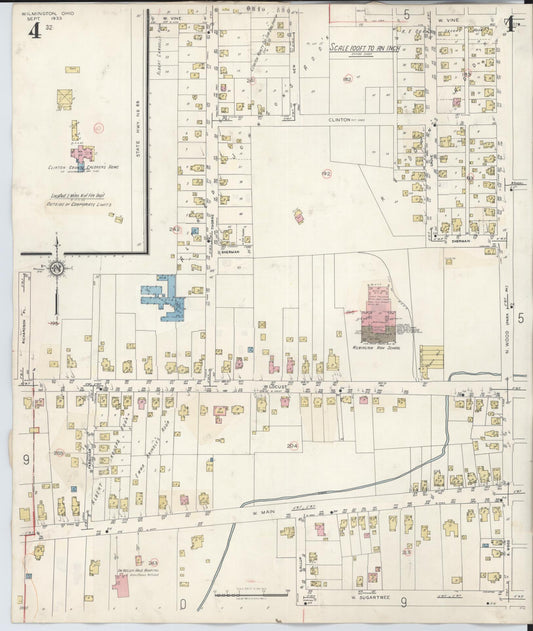 Sanborn Fire Insurance Map from Wilmington, Clinton County, Ohio (1949), Sheet #0004 - Historic Sanborn Fire Insurance Map Print, vintage old map wall art, antique decor, genealogy gift, Ohio Ohio map