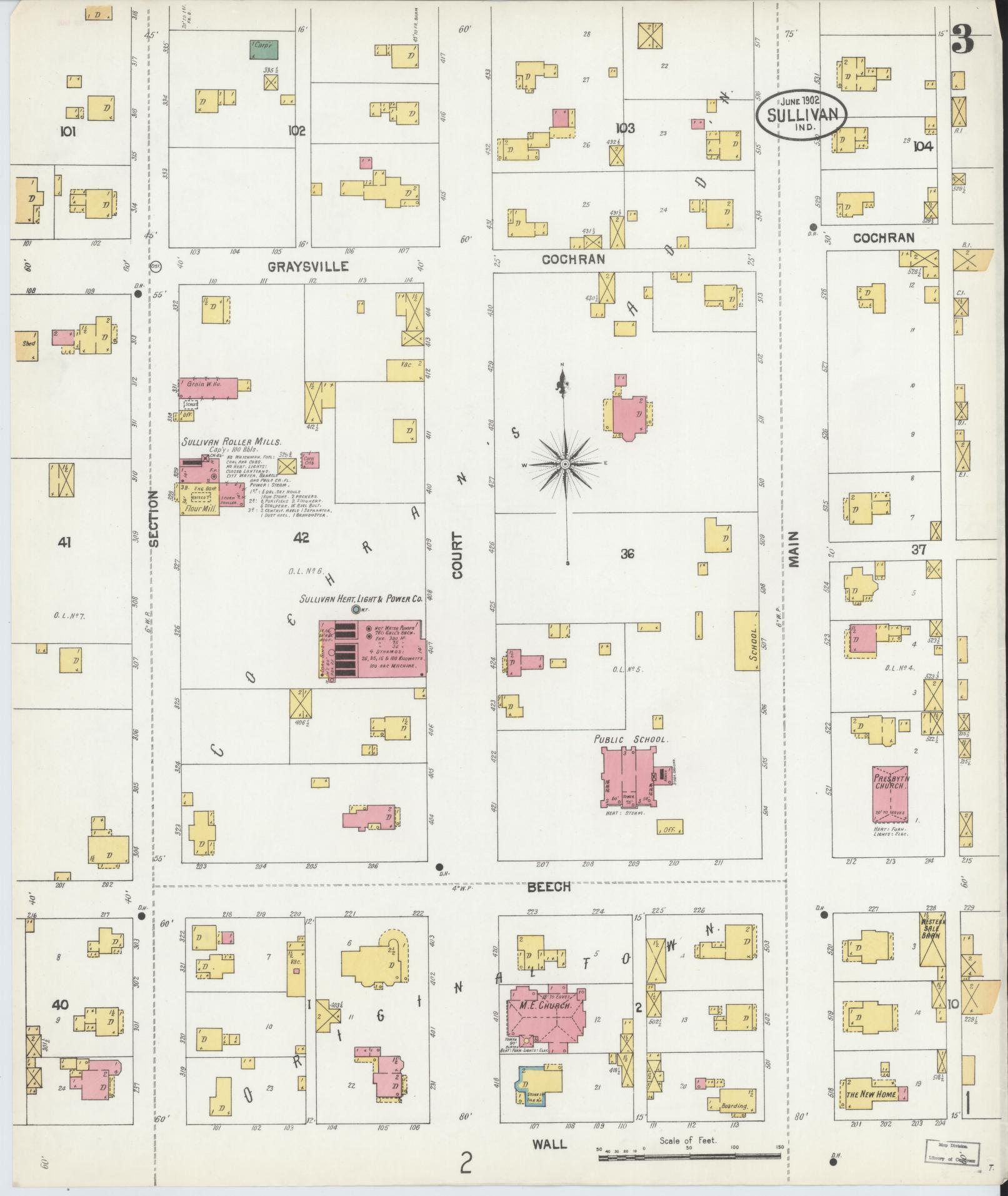 Sanborn Fire Insurance Map from Sullivan, Sullivan County, Indiana (1902), Sheet #0003 - Historic Sanborn Fire Insurance Map Print, vintage old map wall art, antique decor, genealogy gift, Indiana Indiana map