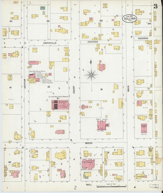 Sanborn Fire Insurance Map from Sullivan, Sullivan County, Indiana (1902), Sheet #0003 - Historic Sanborn Fire Insurance Map Print, vintage old map wall art, antique decor, genealogy gift, Indiana Indiana map
