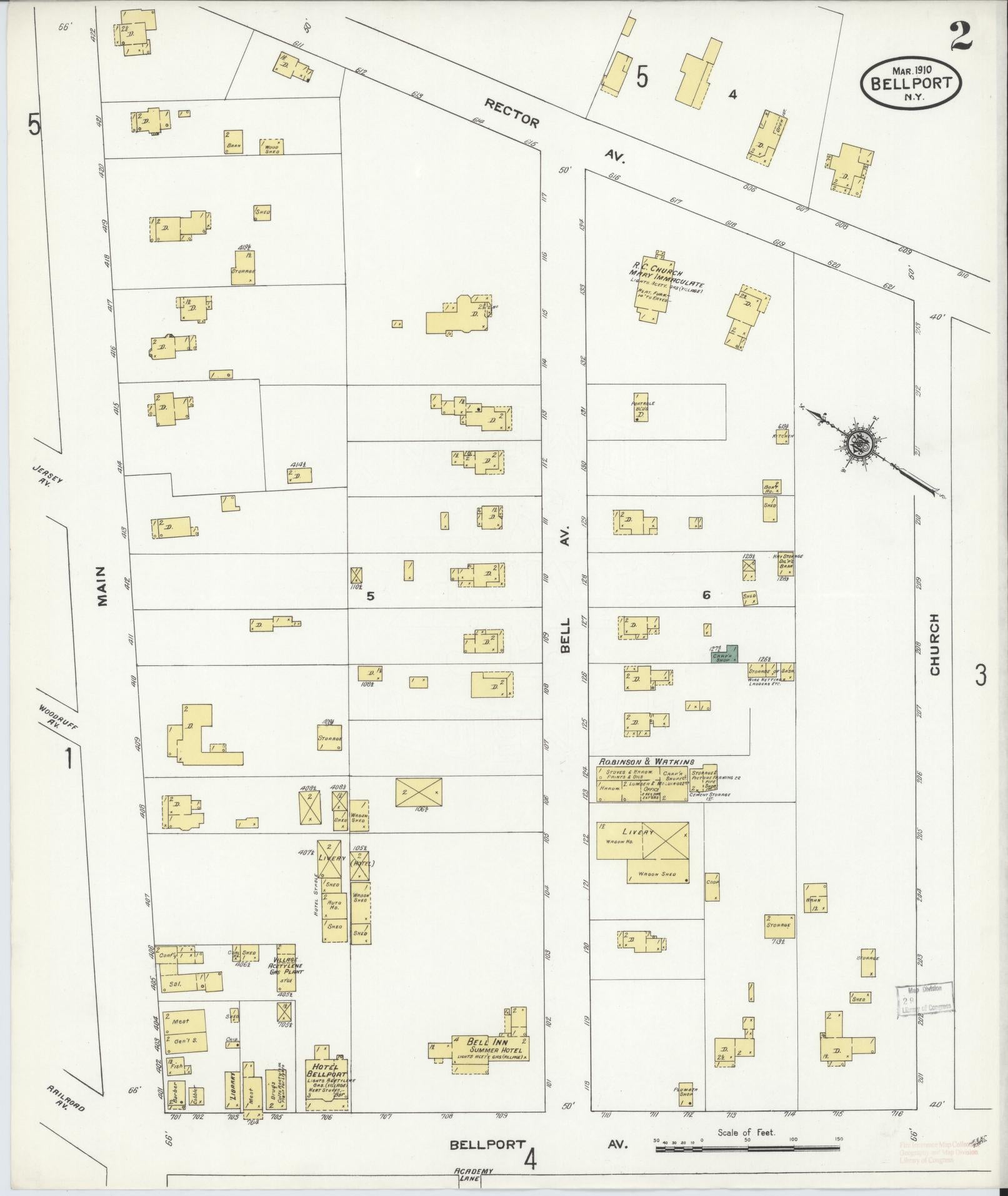 Sanborn Fire Insurance Map from Bellport, Suffolk County, New York (1910), Sheet #0002 - Complete Map Set gallery image, historic Sanborn map, vintage wall art, New York New York