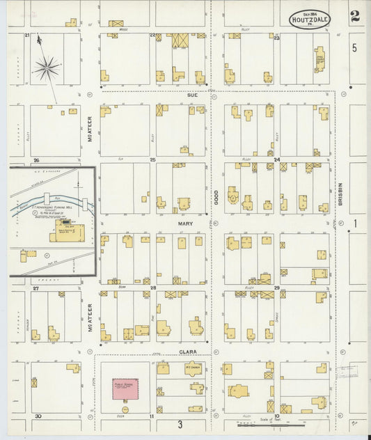 Sanborn Fire Insurance Map from Houtzdale, Clearfield County, Pennsylvania (1904), Sheet #0002 - Historic Sanborn Fire Insurance Map Print, vintage old map wall art, antique decor, genealogy gift, Pennsylvania Pennsylvania map