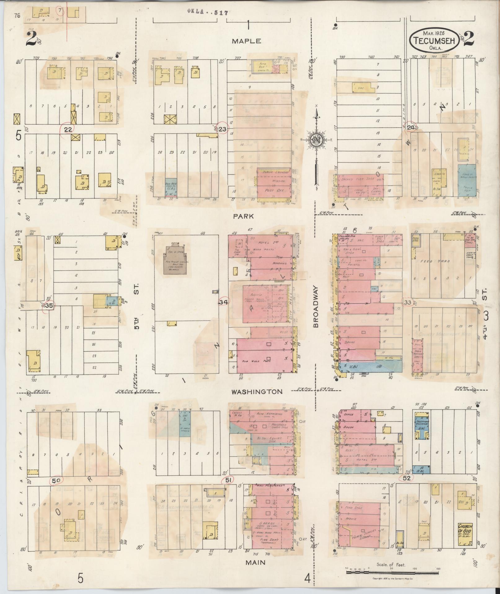 Sanborn Fire Insurance Map from Tecumseh, Pottawatomie County, Oklahoma (1944), Sheet #0002 - Complete Map Set gallery image, historic Sanborn map, vintage wall art, Oklahoma Oklahoma
