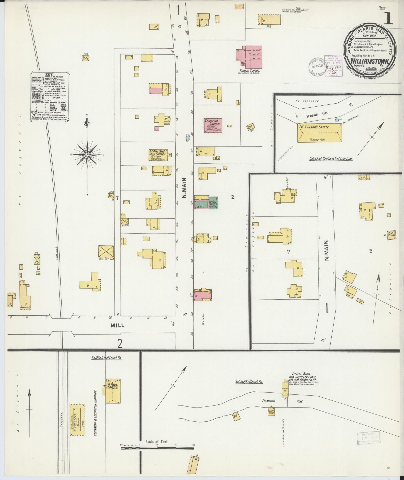 Sanborn Fire Insurance Map from Williamstown, Grant County, Kentucky (1901), Sheet #0001 - Historic Sanborn Fire Insurance Map Print, vintage old map wall art, antique decor, genealogy gift, Kentucky Kentucky map