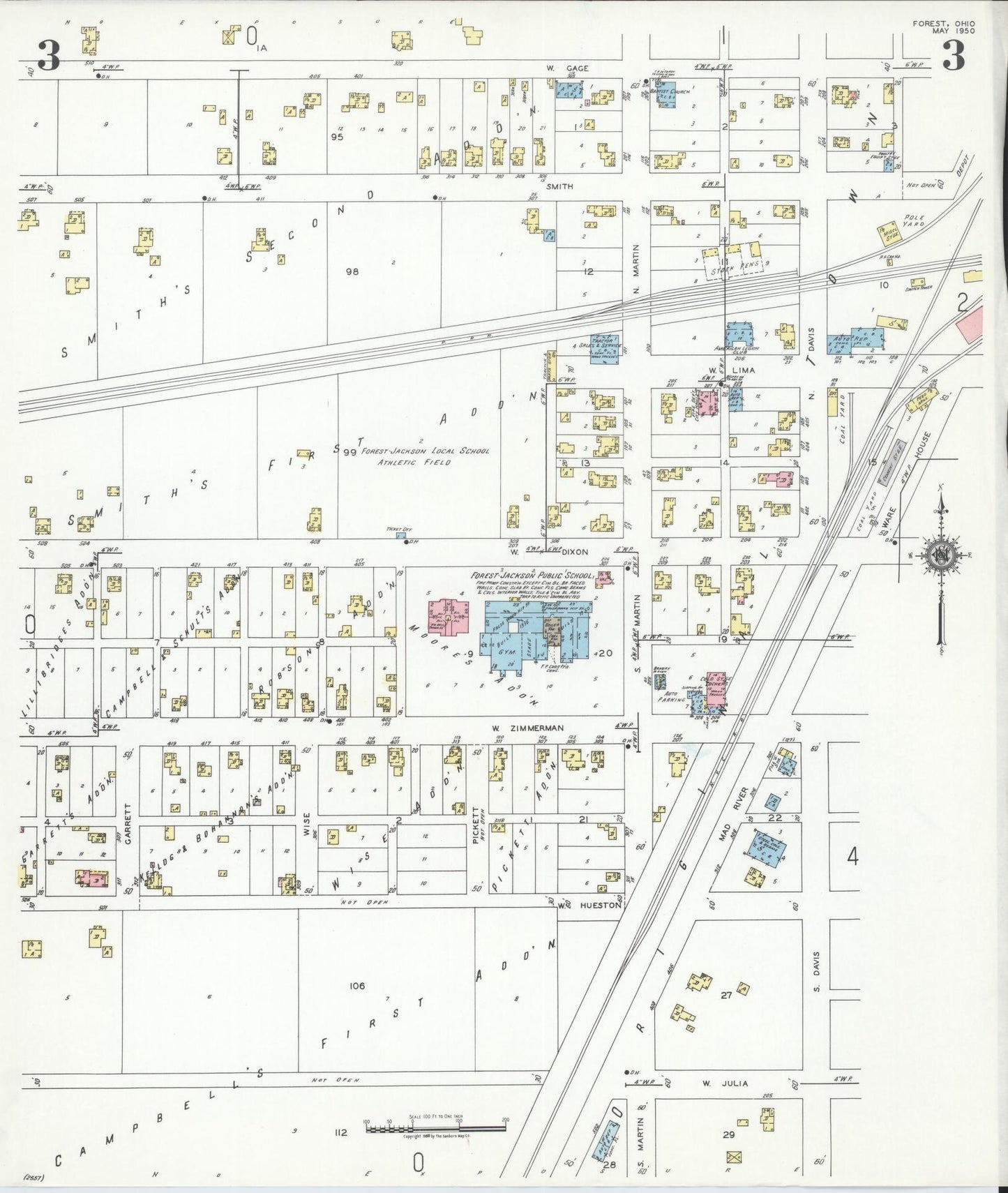 Sanborn Fire Insurance Map from Forest, Hardin County, Ohio (1950), Sheet #0003 - Historic Sanborn Fire Insurance Map Print, vintage old map wall art, antique decor, genealogy gift, Ohio Ohio map