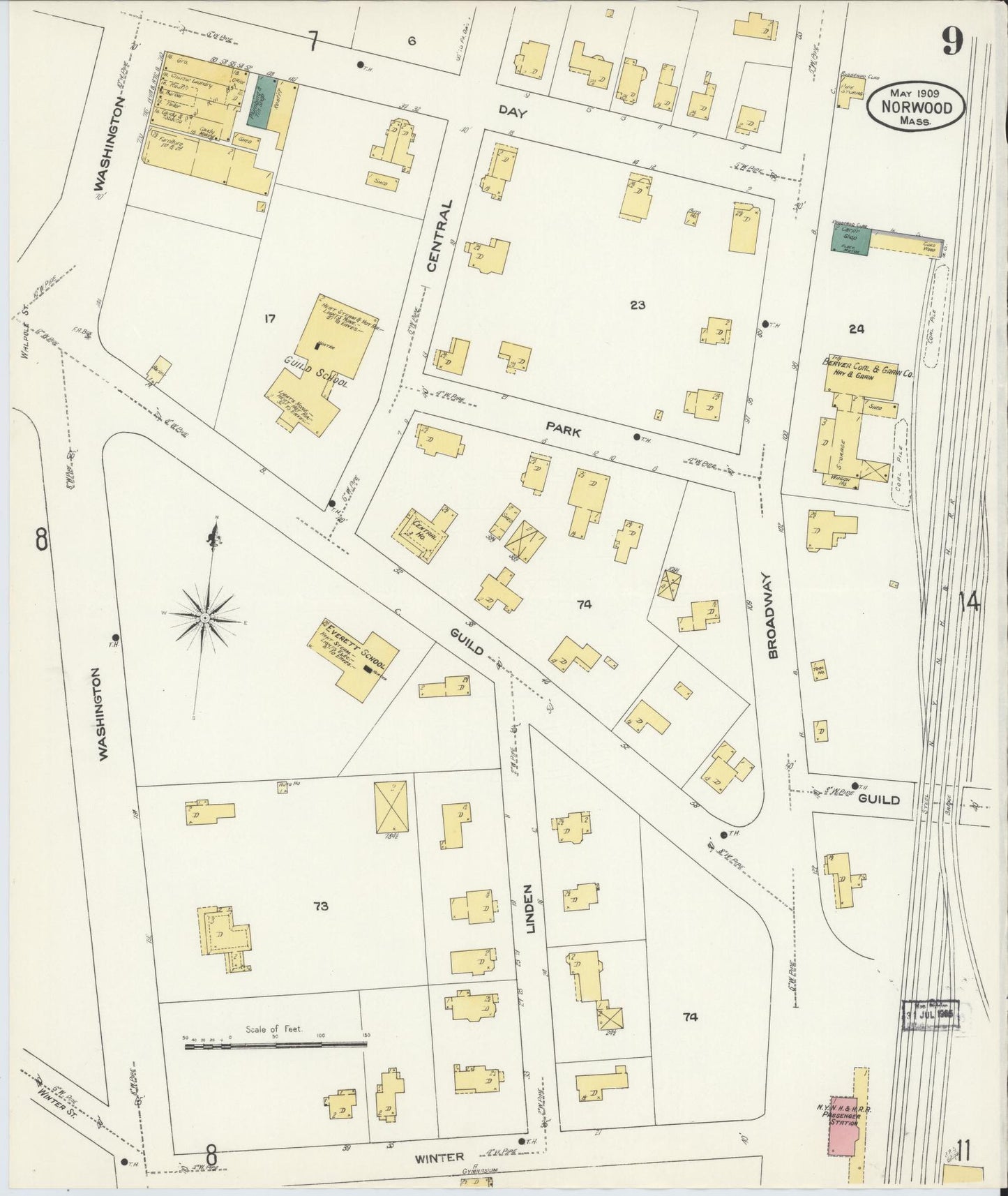 Sanborn Fire Insurance Map from Norwood, Norfolk County, Massachusetts (1909), Sheet #0009 - Complete Map Set gallery image, historic Sanborn map, vintage wall art, Massachusetts Massachusetts