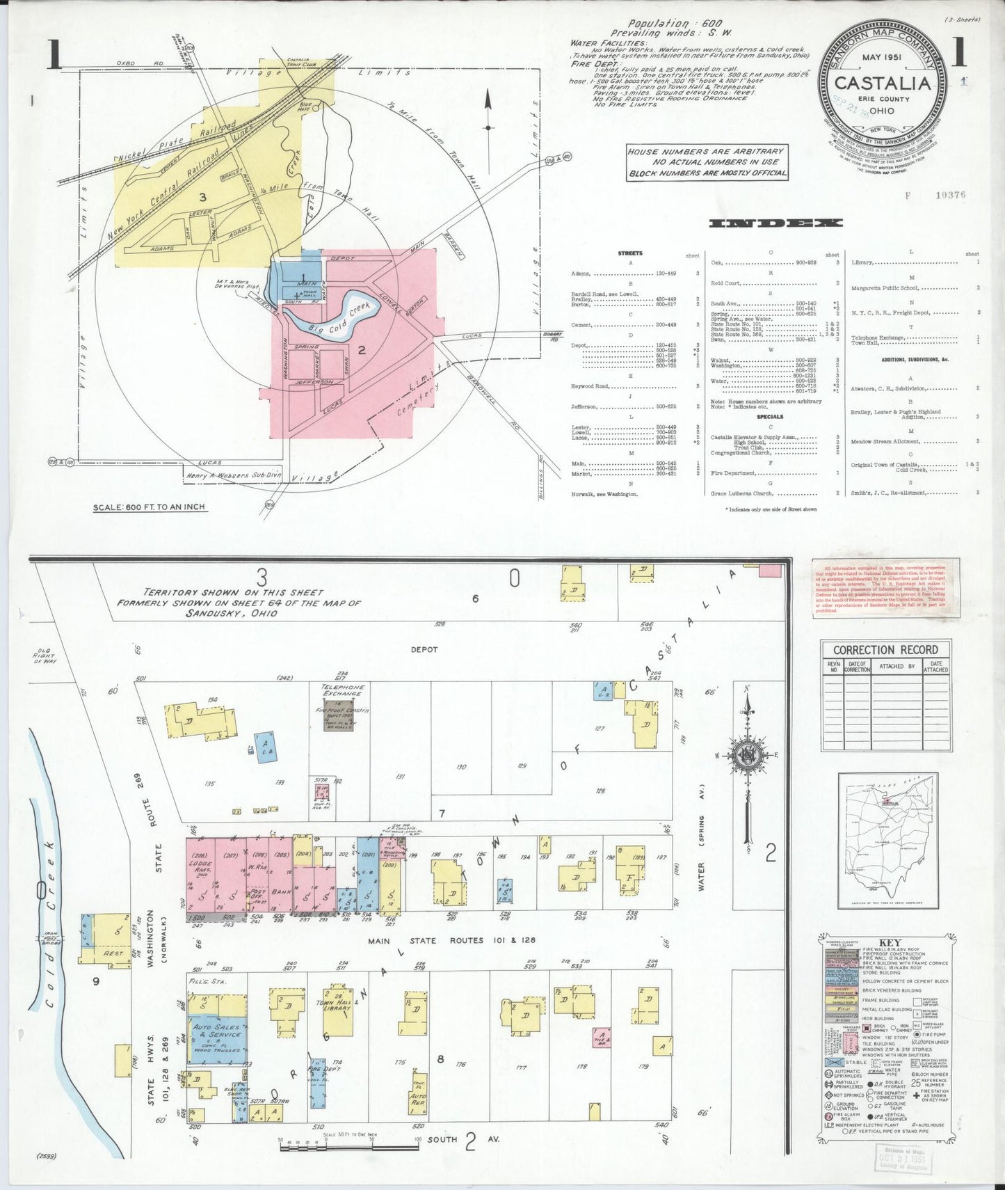 Sanborn Fire Insurance Map from Castalia, Erie County, Ohio (1951), Sheet #0001 - Historic Sanborn Fire Insurance Map Print, vintage old map wall art, antique decor, genealogy gift, Ohio Ohio map