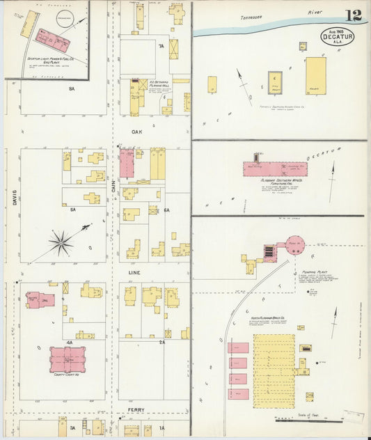Sanborn Fire Insurance Map from Decatur, Morgan County, Alabama (1903), Sheet #0012 - Historic Sanborn Fire Insurance Map Print, vintage old map wall art, antique decor, genealogy gift, Alabama Alabama map