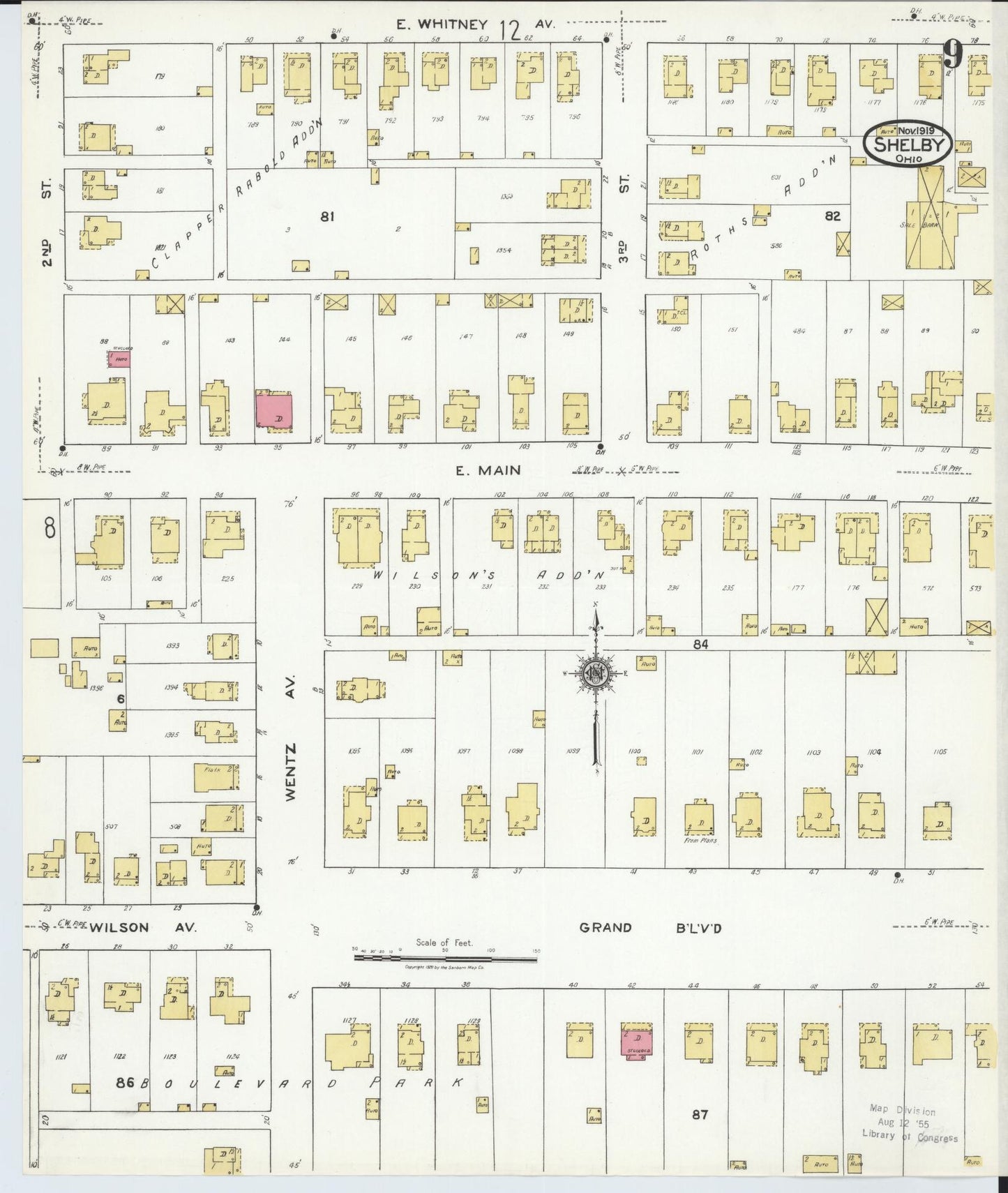 Sanborn Fire Insurance Map from Shelby, Richland County, Ohio (1919), Sheet #0009 - Historic Sanborn Fire Insurance Map Print, vintage old map wall art, antique decor, genealogy gift, Ohio Ohio map