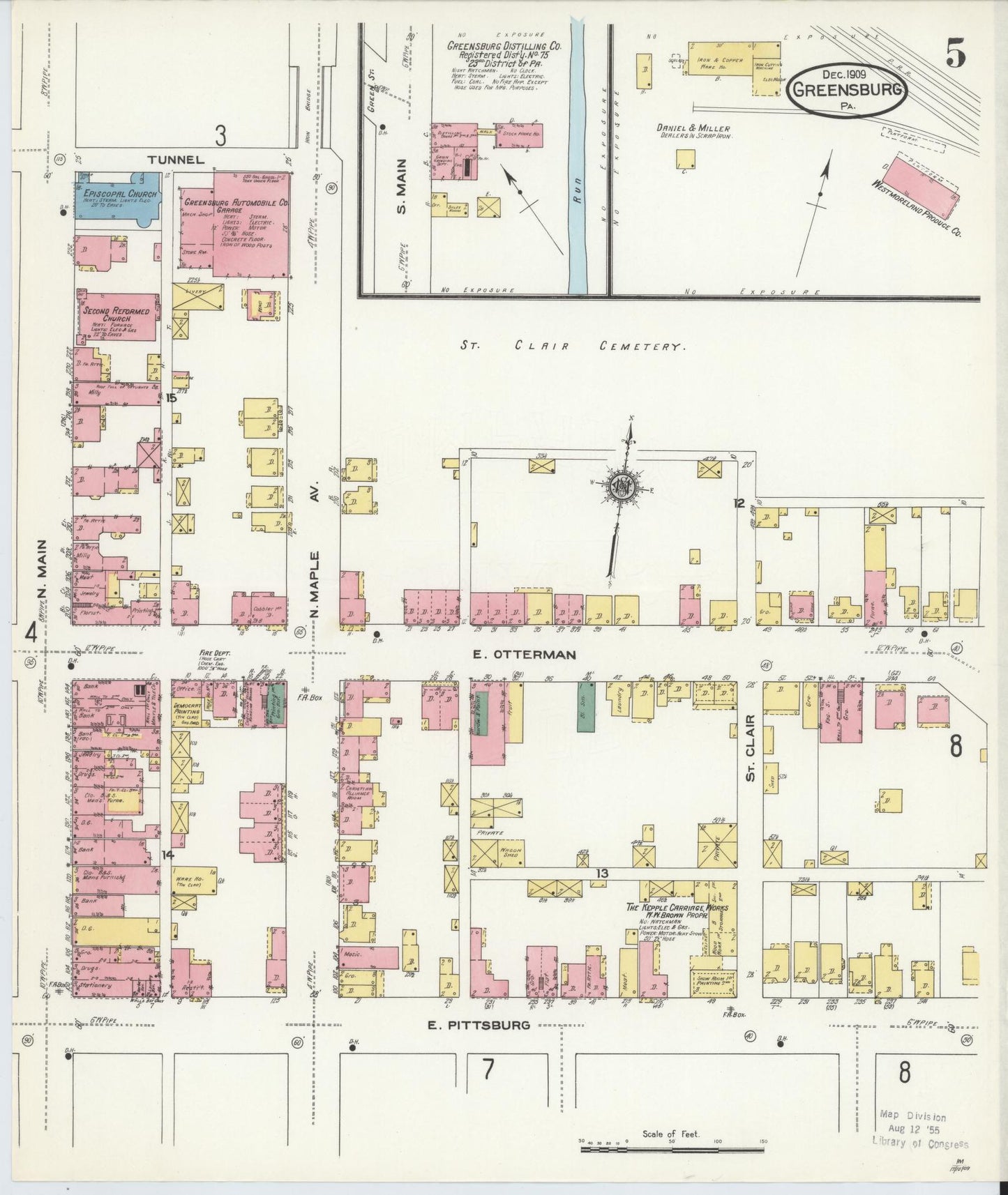 Sanborn Fire Insurance Map from Greensburg, Westmoreland County, Pennsylvania (1909), Sheet #0005 - Historic Sanborn Fire Insurance Map Print, vintage old map wall art, antique decor, genealogy gift, Pennsylvania Pennsylvania map