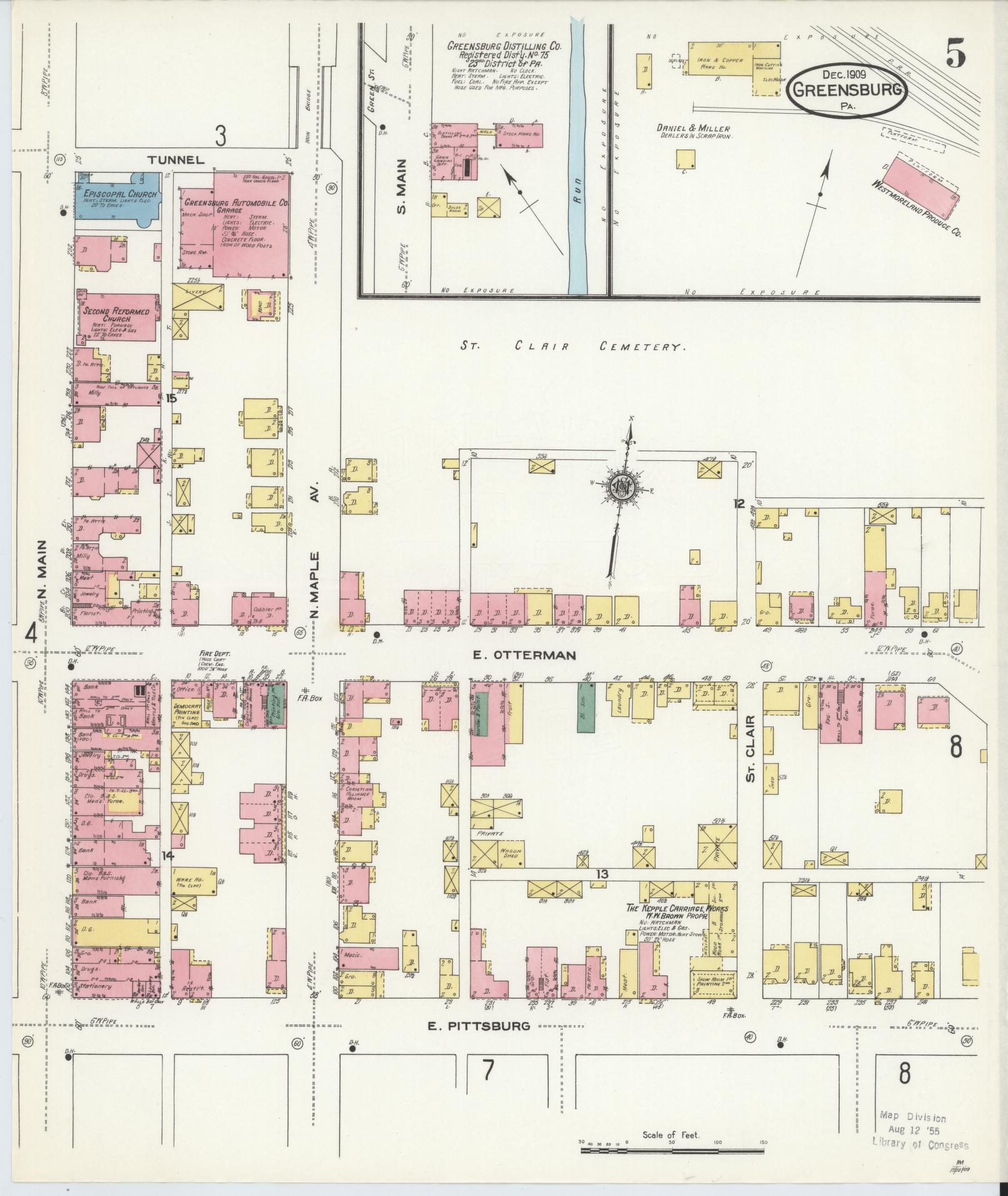Sanborn Fire Insurance Map from Greensburg, Westmoreland County, Pennsylvania (1909), Sheet #0005 - Historic Sanborn Fire Insurance Map Print, vintage old map wall art, antique decor, genealogy gift, Pennsylvania Pennsylvania map