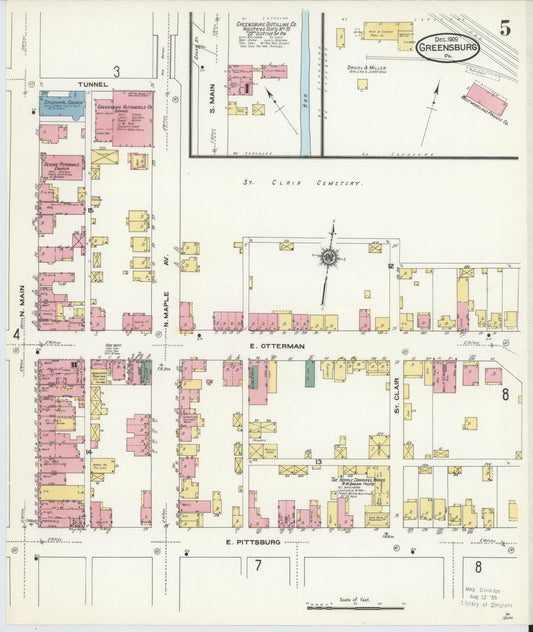 Sanborn Fire Insurance Map from Greensburg, Westmoreland County, Pennsylvania (1909), Sheet #0005 - Historic Sanborn Fire Insurance Map Print, vintage old map wall art, antique decor, genealogy gift, Pennsylvania Pennsylvania map