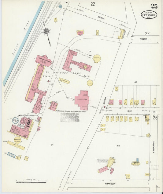 Sanborn Fire Insurance Map from Peekskill, Westchester County, New York (1911), Sheet #0025 - Historic Sanborn Fire Insurance Map Print, vintage old map wall art, antique decor, genealogy gift, New York New York map