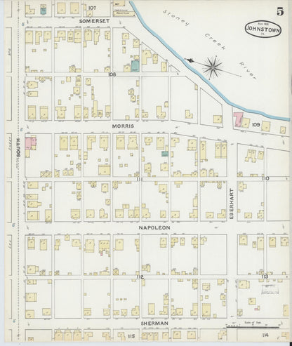 Sanborn Fire Insurance Map from Johnstown, Cambria County, Pennsylvania (1891), Sheet #0005 - Historic Sanborn Fire Insurance Map Print, vintage old map wall art, antique decor, genealogy gift, Pennsylvania Pennsylvania map