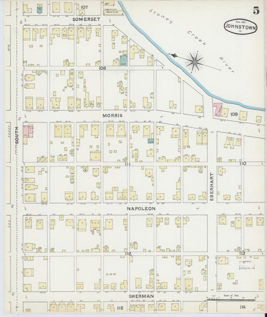 Sanborn Fire Insurance Map from Johnstown, Cambria County, Pennsylvania (1891), Sheet #0005 - Historic Sanborn Fire Insurance Map Print, vintage old map wall art, antique decor, genealogy gift, Pennsylvania Pennsylvania map