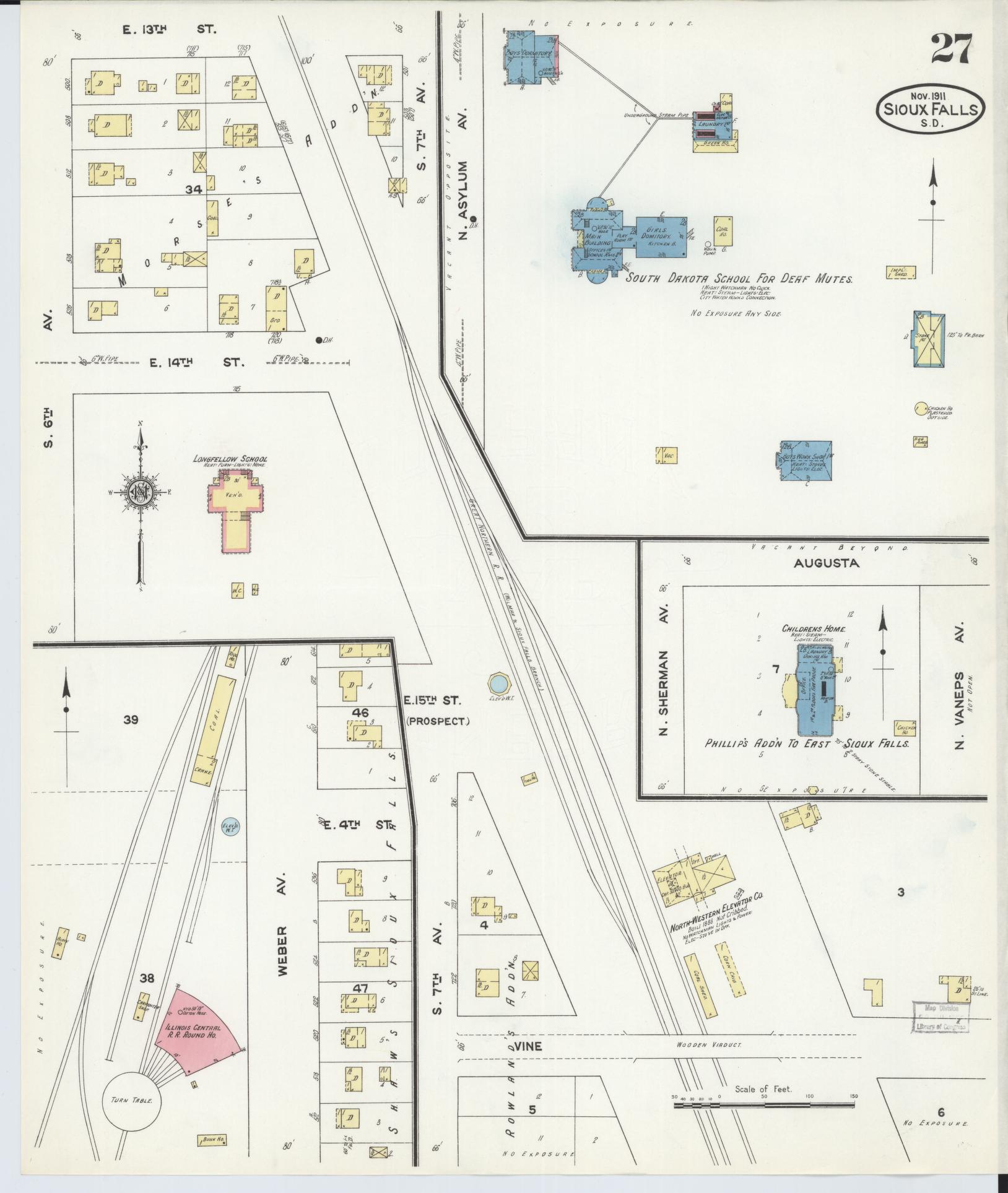 Sanborn Fire Insurance Map from Sioux Falls, Minnehaha County, South Dakota (1911), Sheet #0027 - Historic Sanborn Fire Insurance Map Print, vintage old map wall art, antique decor, genealogy gift, South Dakota South Dakota map