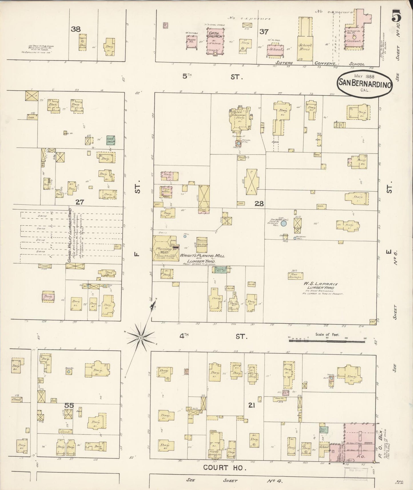 Sanborn Fire Insurance Map from San Bernardino, San Bernardino County, California (1888), Sheet #0005 - Complete Map Set gallery image, historic Sanborn map, vintage wall art, California California