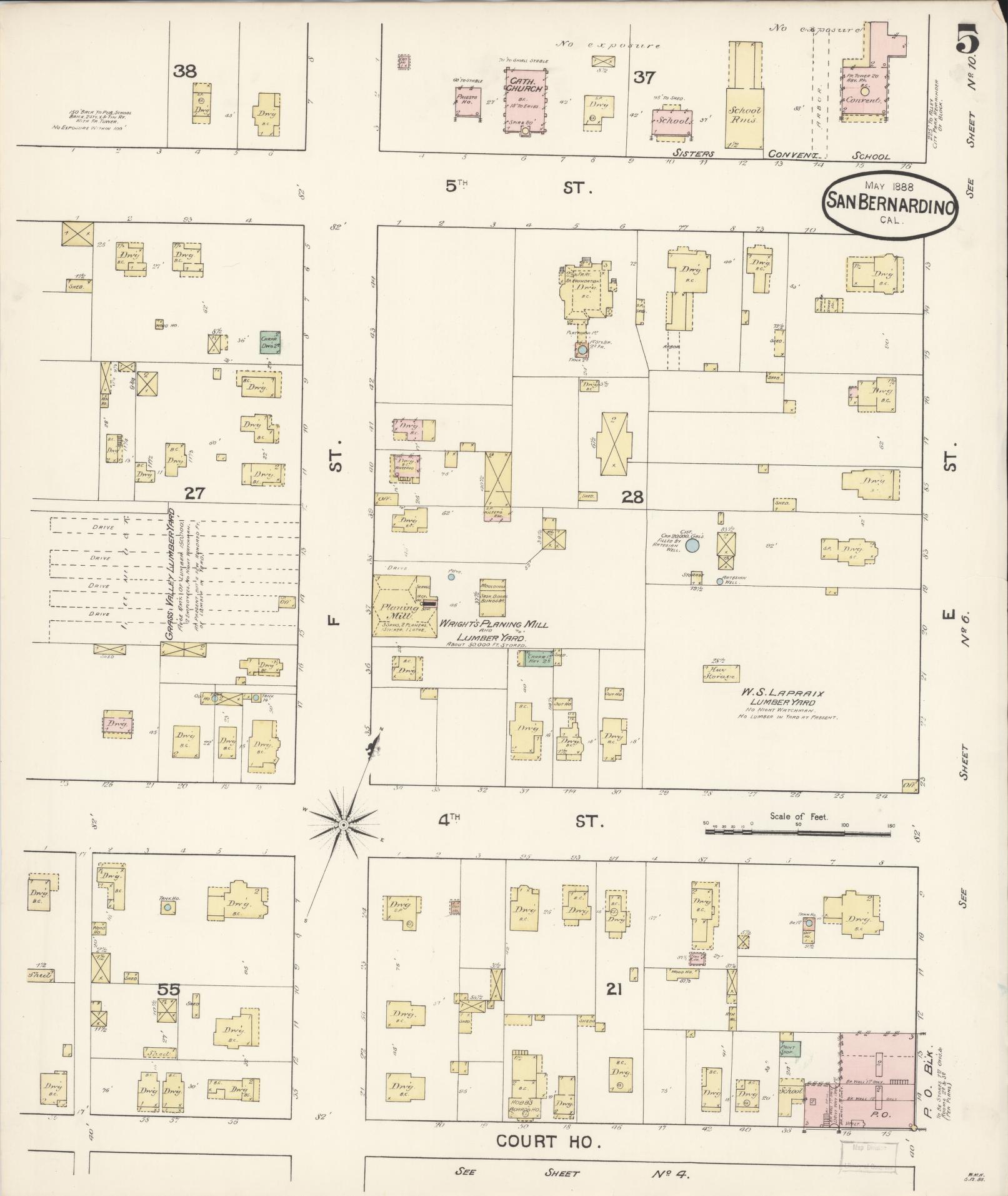 Sanborn Fire Insurance Map from San Bernardino, San Bernardino County, California (1888), Sheet #0005 - Complete Map Set gallery image, historic Sanborn map, vintage wall art, California California
