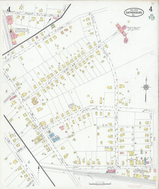 Sanborn Fire Insurance Map from Gaithersburg, Montgomery County, Maryland (1930), Sheet #0004 - Historic Sanborn Fire Insurance Map Print, vintage old map wall art, antique decor, genealogy gift, Maryland Maryland map