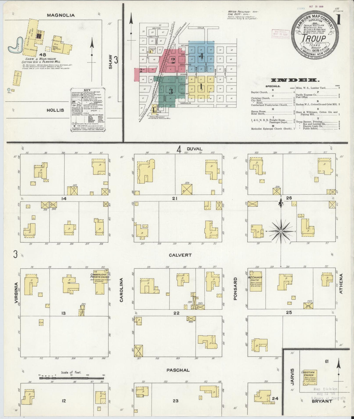 Sanborn Fire Insurance Map from Troup, Smith County, Texas (1909), Sheet #0001 - Complete Map Set gallery image, historic Sanborn map, vintage wall art, Texas Texas