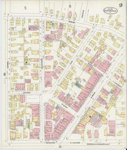 Sanborn Fire Insurance Map from Gloversville, Fulton County, New York (1897), Sheet #0009 - Historic Sanborn Fire Insurance Map Print, vintage old map wall art, antique decor, genealogy gift, New York New York map
