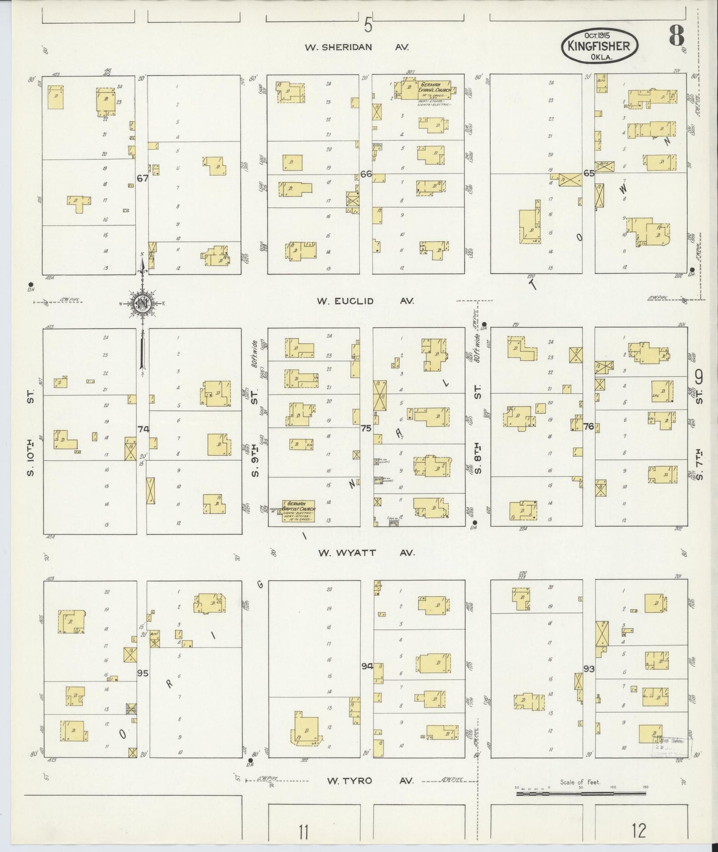 Sanborn Fire Insurance Map from Kingfisher, Kingfisher County, Oklahoma (1915), Sheet #0008 - Complete Map Set gallery image, historic Sanborn map, vintage wall art, Oklahoma Oklahoma