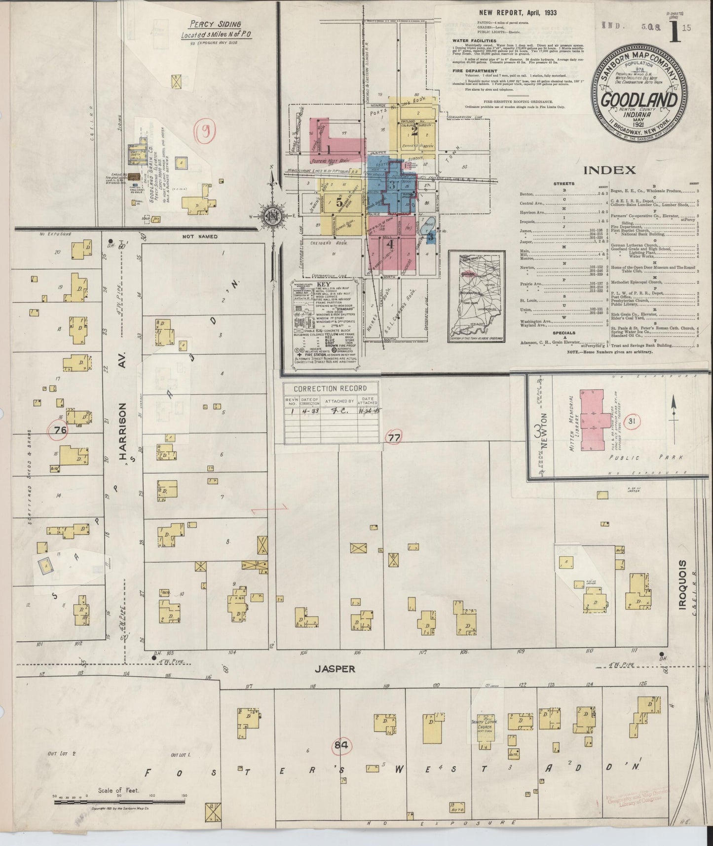 Sanborn Fire Insurance Map from Goodland, Newton County, Indiana. (1933) – Historic Sanborn Fire Insurance Map Print