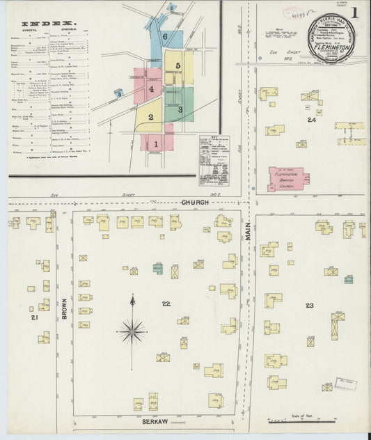 Sanborn Fire Insurance Map from Flemington, Hunterdon County, New Jersey (1890), Sheet #0001 - Historic Sanborn Fire Insurance Map Print, vintage old map wall art, antique decor, genealogy gift, New Jersey New Jersey map