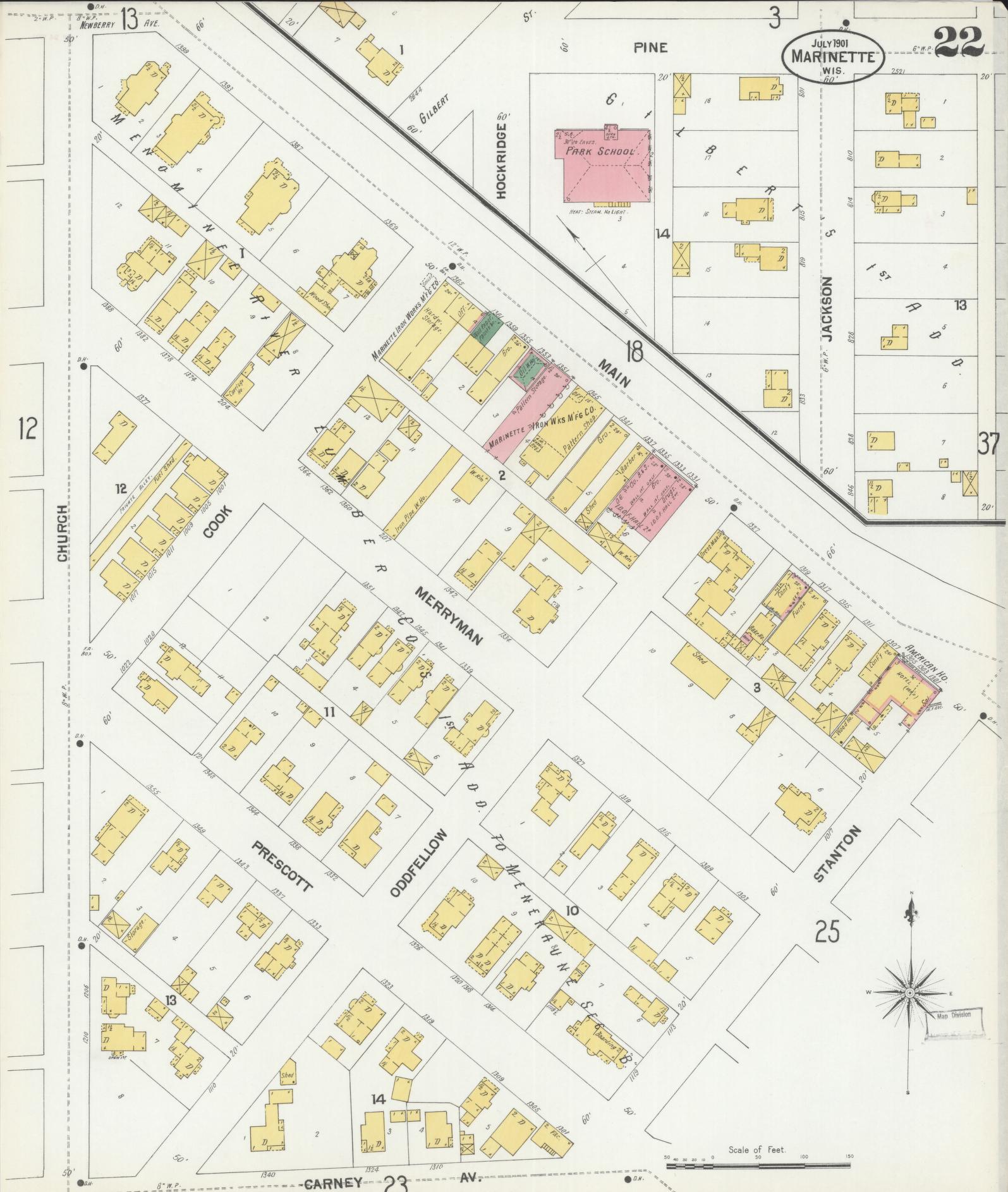 Sanborn Fire Insurance Map from Marinette, Marinette County, Wisconsin (1901), Sheet #0022 - Complete Map Set gallery image, historic Sanborn map, vintage wall art, Wisconsin Wisconsin