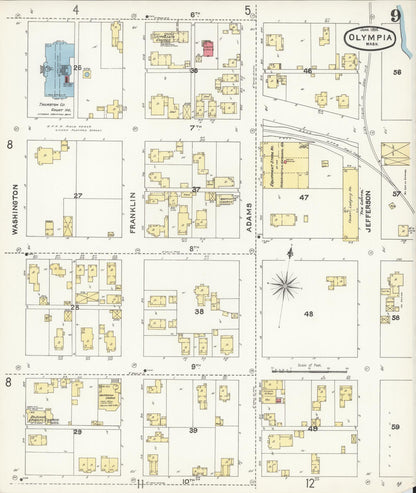 Sanborn Fire Insurance Map from Olympia, Thurston County, Washington (1896), Sheet #0009 - Complete Map Set gallery image, historic Sanborn map, vintage wall art, Washington Washington