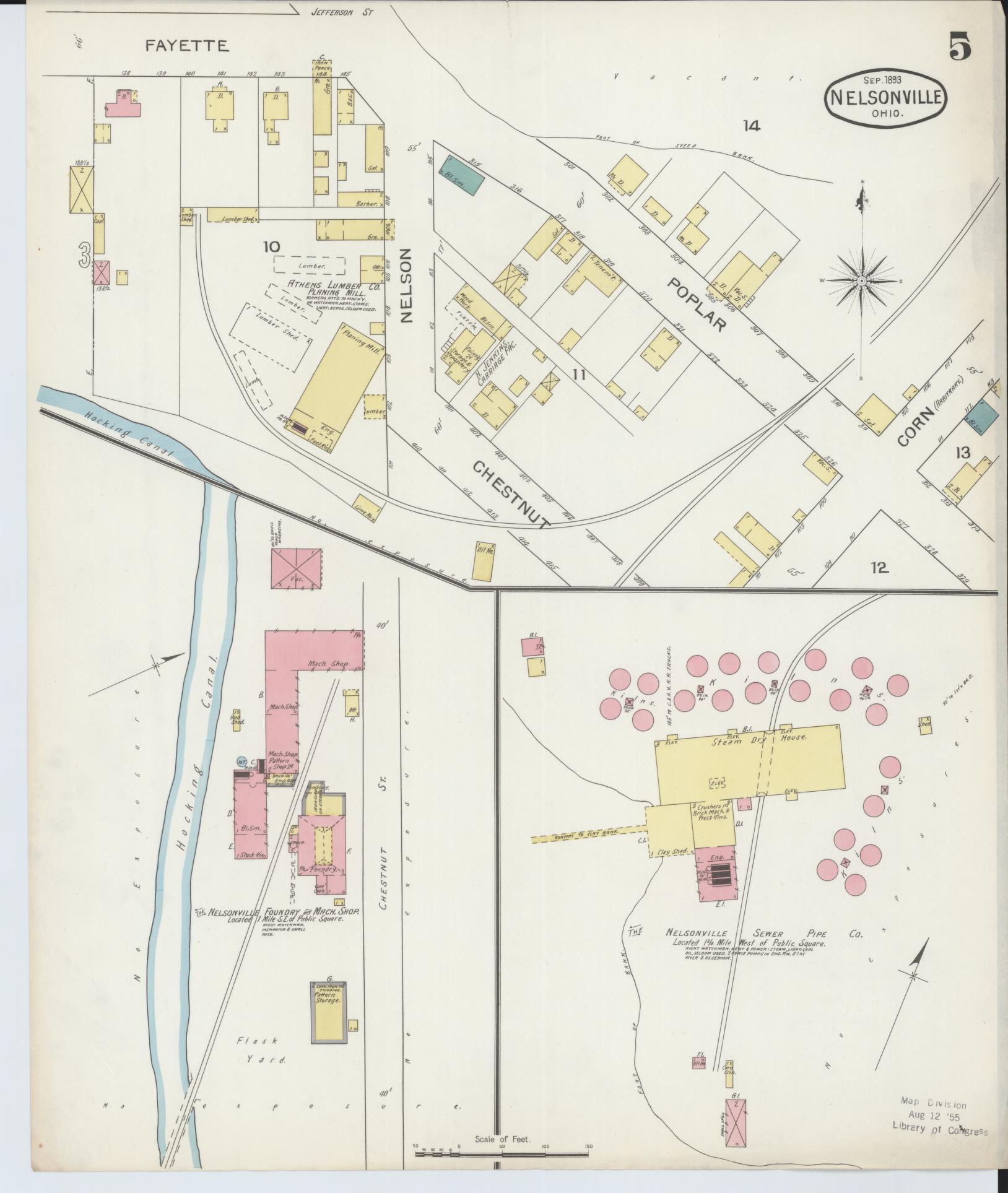 Sanborn Fire Insurance Map from Nelsonville, Athens County, Ohio (1893), Sheet #0005 - Historic Sanborn Fire Insurance Map Print, vintage old map wall art, antique decor, genealogy gift, Ohio Ohio map