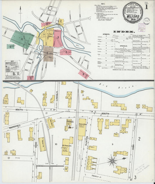 Sanborn Fire Insurance Map from Milford, Hillsborough County, New Hampshire (1901), Sheet #0001 - Complete Map Set gallery image, historic Sanborn map, vintage wall art, New Hampshire New Hampshire