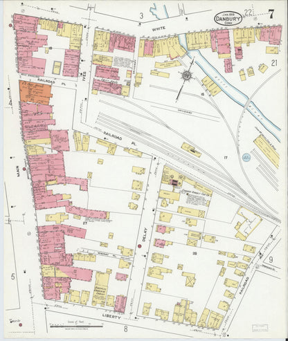 Sanborn Fire Insurance Map from Danbury, Fairfield County, Connecticut (1919), Sheet #0007 - Complete Map Set gallery image, historic Sanborn map, vintage wall art, Connecticut Connecticut