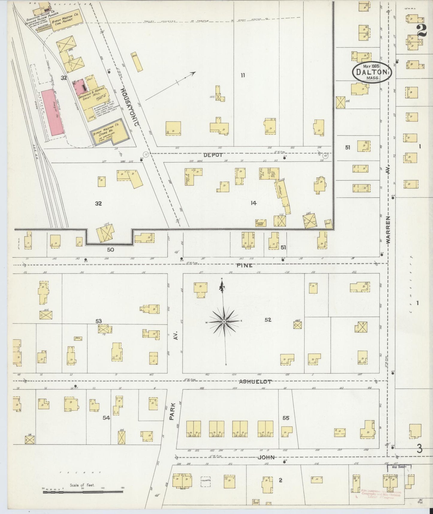 Sanborn Fire Insurance Map from Dalton, Berkshire County, Massachusetts (1905), Sheet #0002 - Complete Map Set gallery image, historic Sanborn map, vintage wall art, Massachusetts Massachusetts