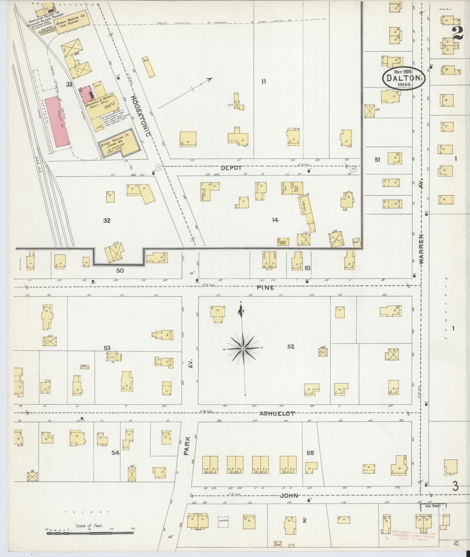 Sanborn Fire Insurance Map from Dalton, Berkshire County, Massachusetts (1905), Sheet #0002 - Complete Map Set gallery image, historic Sanborn map, vintage wall art, Massachusetts Massachusetts