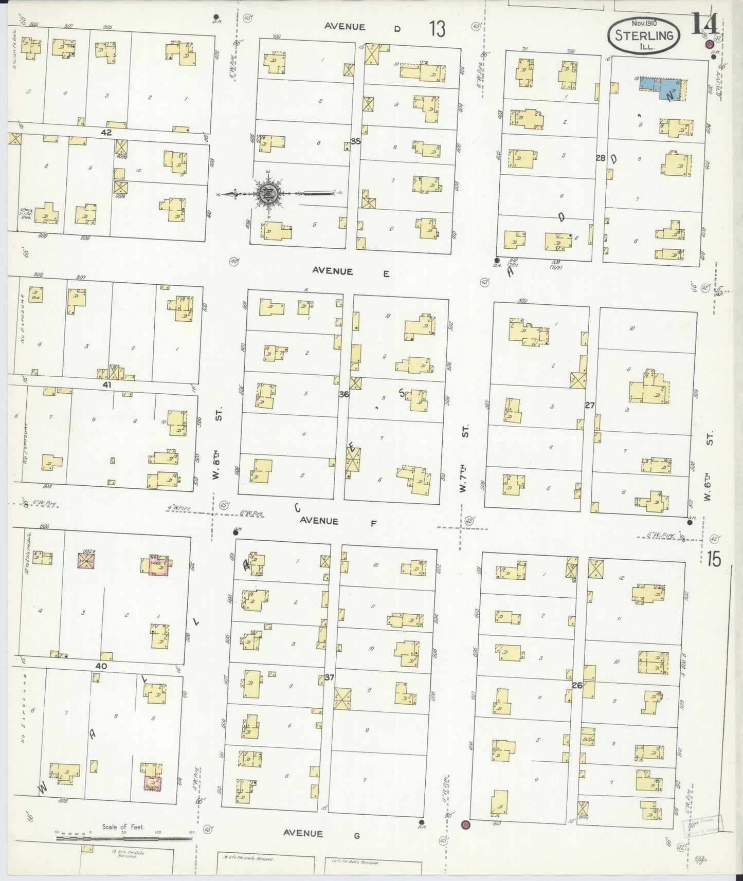 Sanborn Fire Insurance Map from Sterling, Whiteside County, Illinois (1910), Sheet #0014 - Complete Map Set gallery image, historic Sanborn map, vintage wall art, Illinois Illinois
