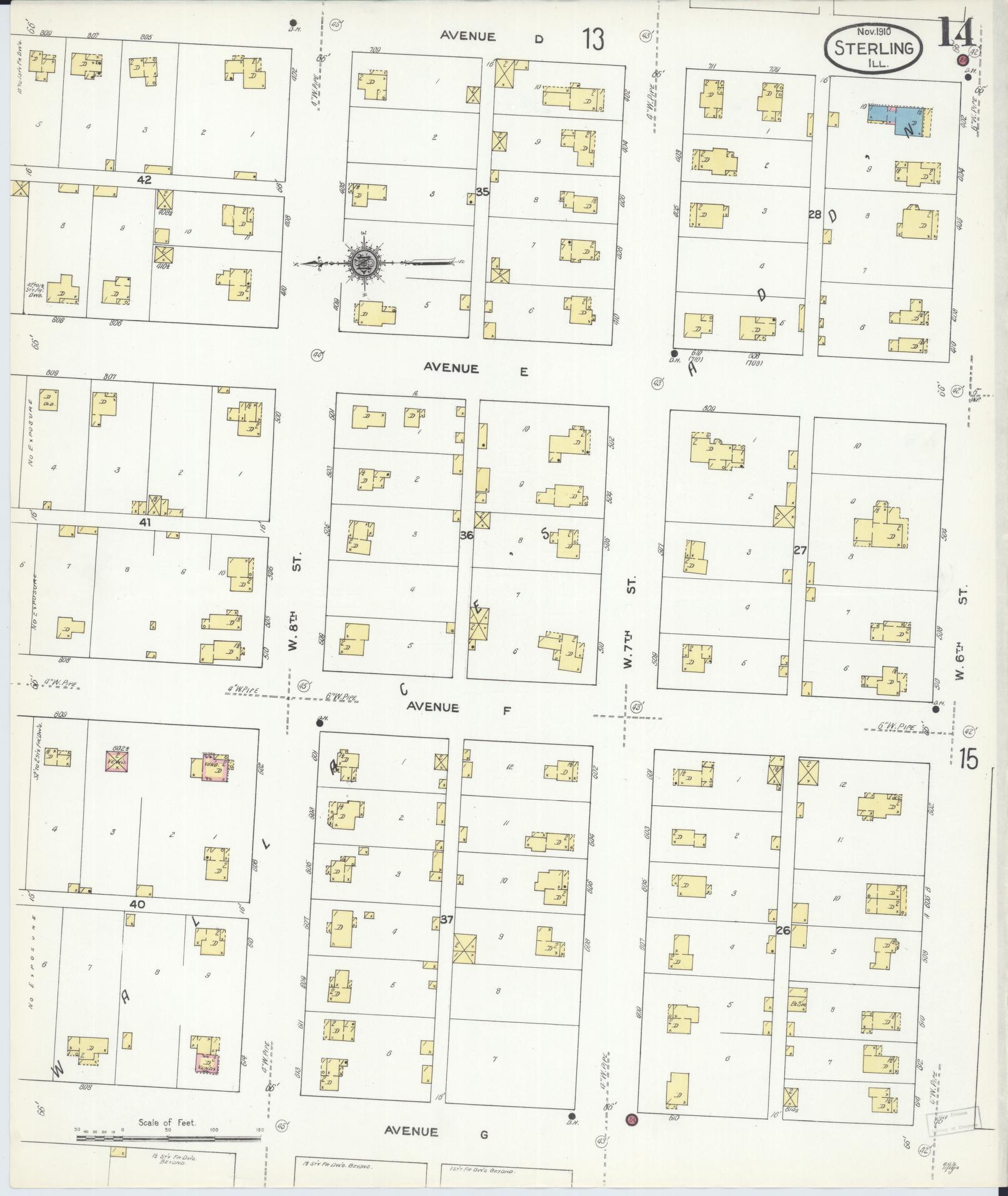 Sanborn Fire Insurance Map from Sterling, Whiteside County, Illinois (1910), Sheet #0014 - Complete Map Set gallery image, historic Sanborn map, vintage wall art, Illinois Illinois