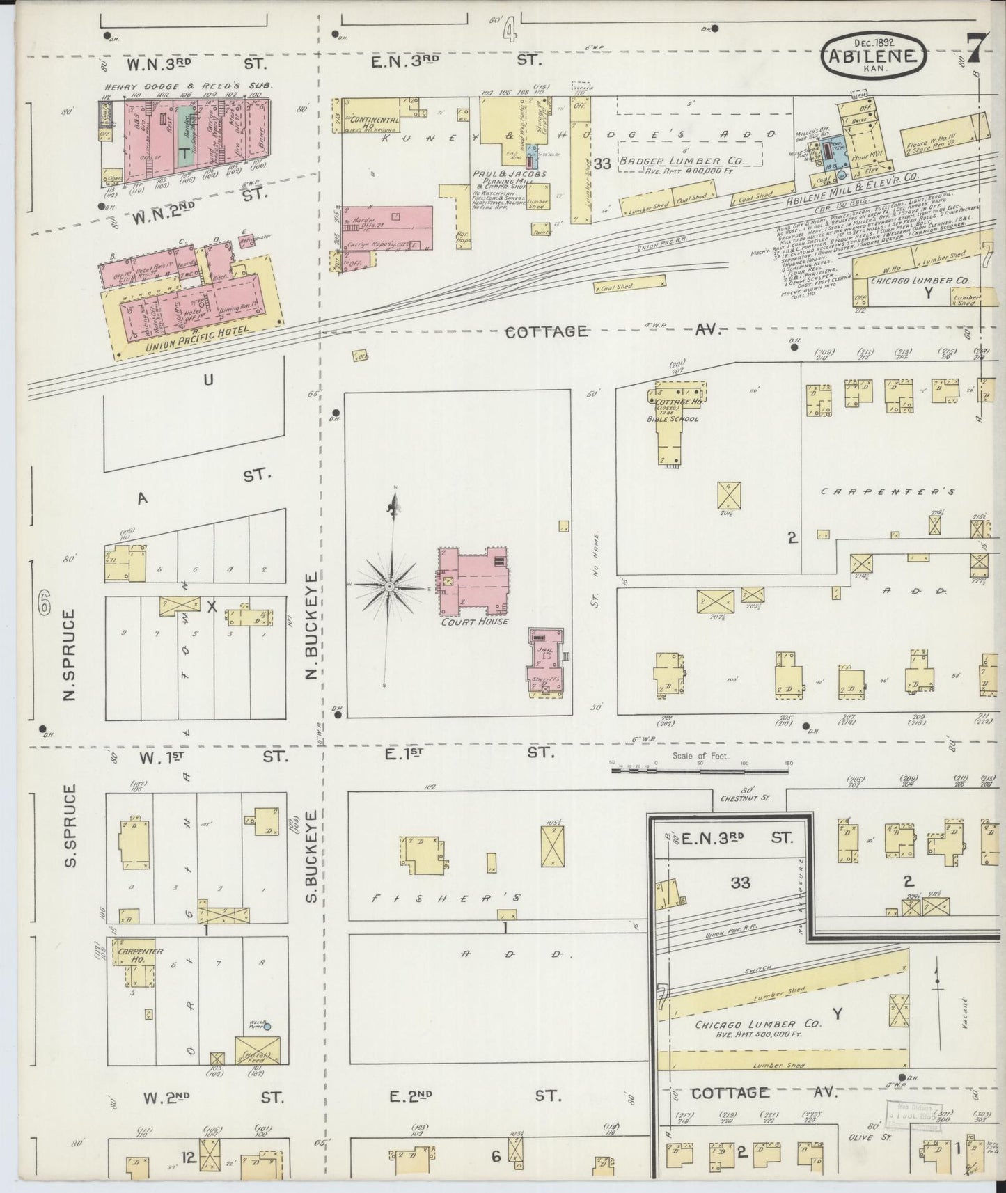 Sanborn Fire Insurance Map from Abilene, Dickinson County, Kansas (1892), Sheet #0007 - Complete Map Set gallery image, historic Sanborn map, vintage wall art, Kansas Kansas