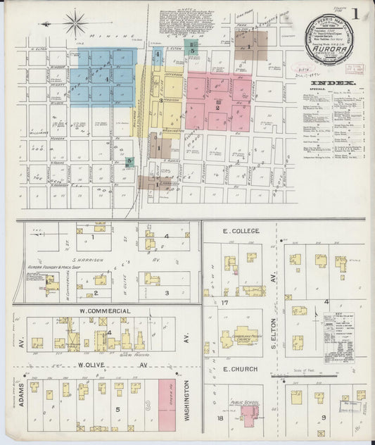 Sanborn Fire Insurance Map from Aurora, Lawrence County, Missouri (1892), Sheet #0001 - Historic Sanborn Fire Insurance Map Print, vintage old map wall art, antique decor, genealogy gift, Missouri Missouri map