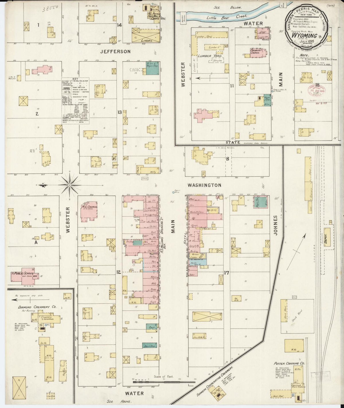 Sanborn Fire Insurance Map from Wyoming, Jones County, Iowa (1895), Sheet #0001 - Historic Sanborn Fire Insurance Map Print, vintage old map wall art