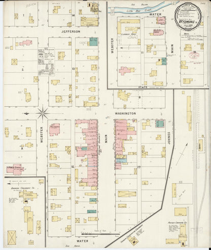 Sanborn Fire Insurance Map from Wyoming, Jones County, Iowa (1895), Sheet #0001 - Historic Sanborn Fire Insurance Map Print, vintage old map wall art