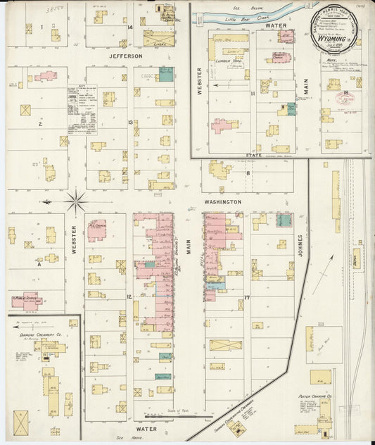 Sanborn Fire Insurance Map from Wyoming, Jones County, Iowa (1895), Sheet #0001 - Historic Sanborn Fire Insurance Map Print, vintage old map wall art